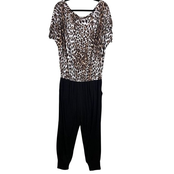 Eldridge Jumpsuit Women XL Black Animal Print Jogger Safari Neutral Mob Wife 80s - Picture 10 of 11